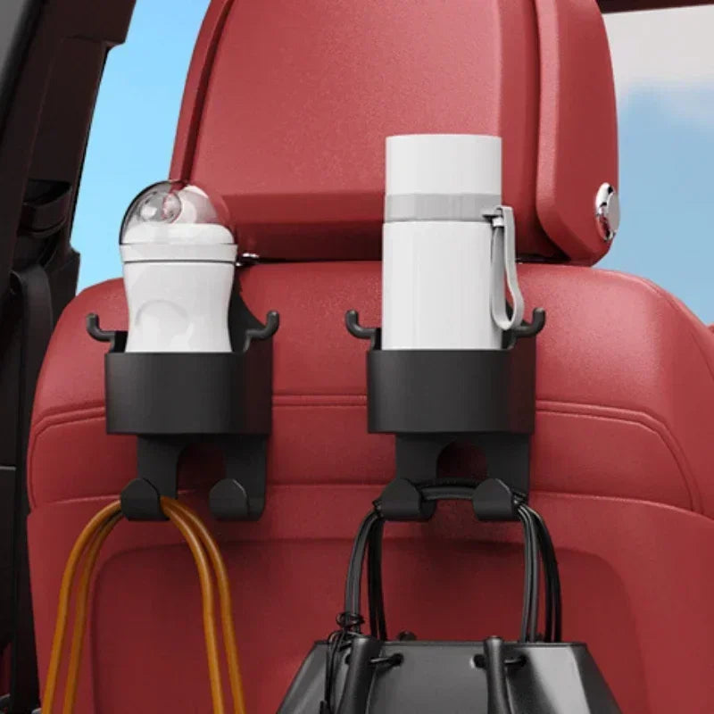 Car Seat Headrest Hook Hanger – Multi-Purpose Storage Organizer with Cup Holder for Handbags & Auto Accessories
