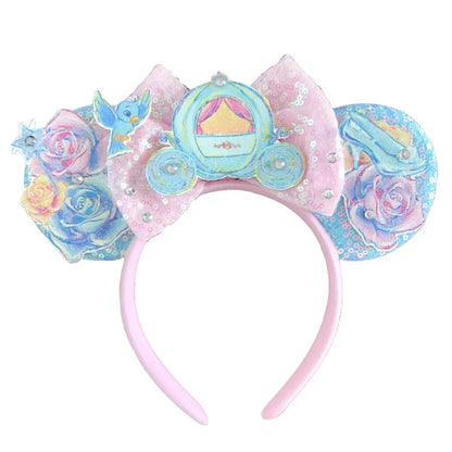 Mickey Mouse Ears Headband with Bow – Sequin Candy Cosplay Costume Party Accessory for Girls & Women, Christmas Gift