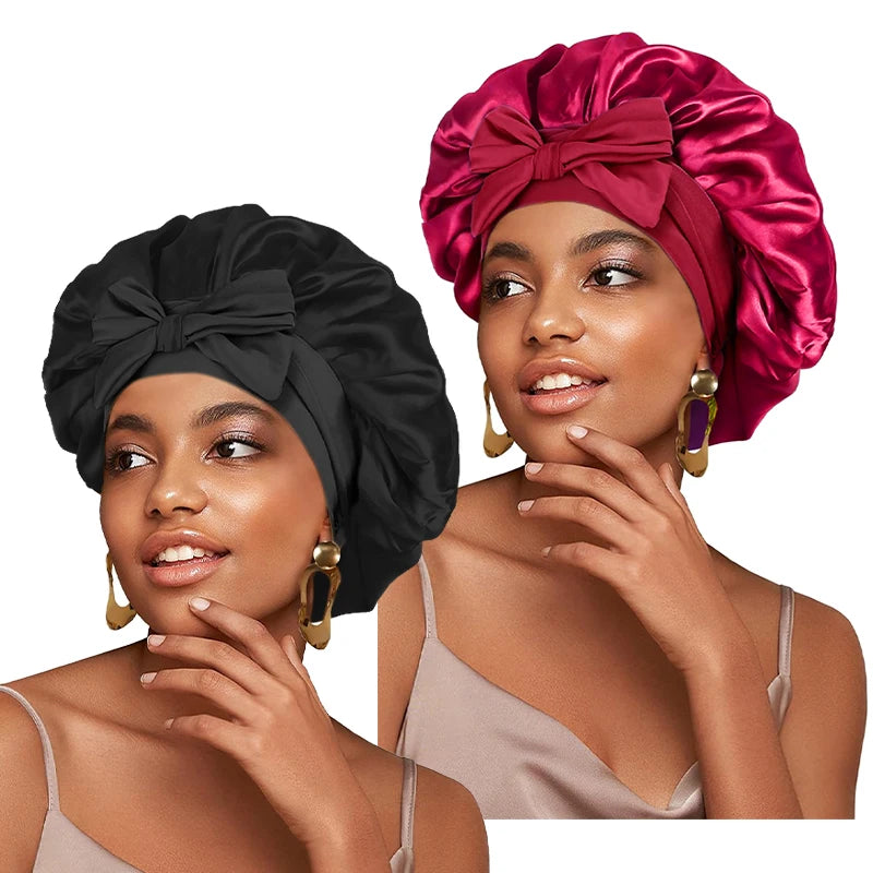 New Satin Sleeping Hat for Women – Stretchy Tie Band, Adjustable Night Shower Cap, Hair Head Cover Bonnet Turban