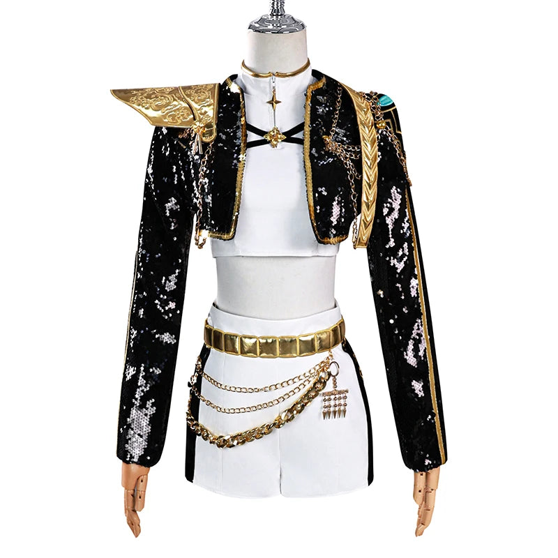 Rumi Zoey Mira Cosplay Costume Wig – Black & Gold Women’s Halloween Party Role-Playing Outfit