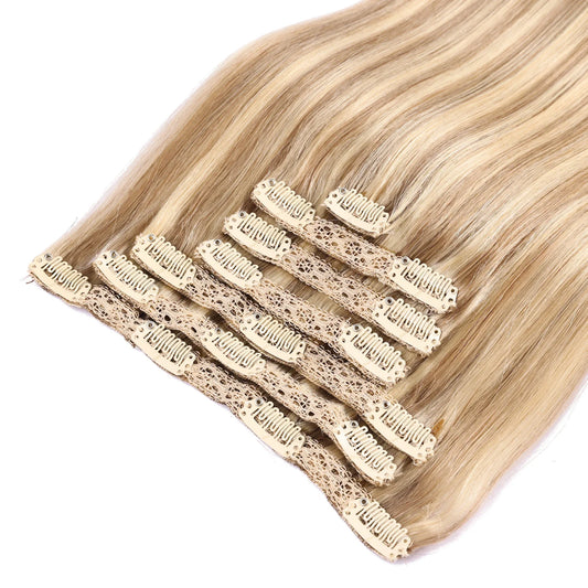 Natural Black Straight Human Hair Extensions - 7-Piece PU Clip-In Invisible Weft Set 116g