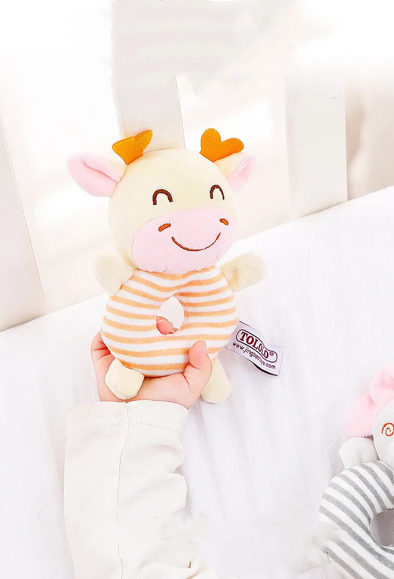Newborn Baby Rattle Toy – Plush Cartoon Animal Hand Ring for Infants 0-24 Months, Toddler Early Educational Bed Toy