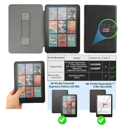 SA568B Leather Case for Kindle Paperwhite 12th Gen 2024 Signature Edition – 7-Inch Cover with Hand Strap & Auto Sleep