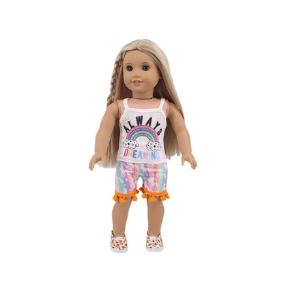 4-Piece Doll Clothes Set – Daily Pretty Dresses, Top & Pants for 43cm Born Baby Dolls & 18-Inch American Dolls, Festival Gift for Girls