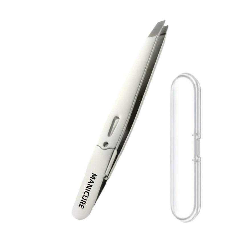 Stainless Steel Angled Eyebrow Tweezers - Professional Precision Hair Removal Tool for Eyebrows & Beard