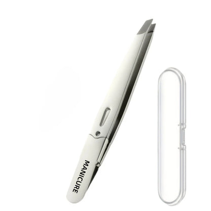 Stainless Steel Angled Eyebrow Tweezers - Professional Precision Hair Removal Tool for Eyebrows & Beard