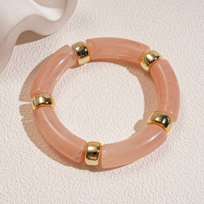 Leopard Print Bamboo Tube Acrylic Bracelets - Retro Stretch Beaded Bangles for Women & Men, Stackable Jewelry Gift