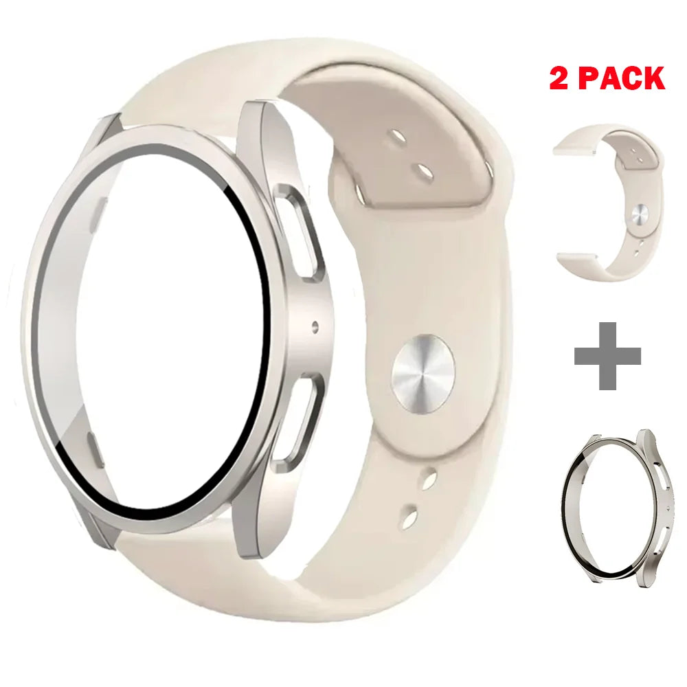 Samsung Galaxy Watch 7/6/5/4 Accessory Set – Tempered Glass Screen Protector, Silicone Strap & Protective Case (40mm/44mm, 2-Pack)
