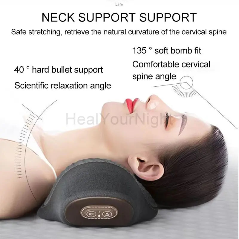 Relax and Rejuvenate: Electric Massager Cervical Pillow with Hot Compress - Vibration Massage for Neck Traction - Memory Foam Neck Guard Pillow for Restful Sleep - Grey