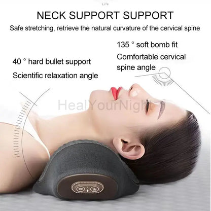 Relax and Rejuvenate: Electric Massager Cervical Pillow with Hot Compress - Vibration Massage for Neck Traction - Memory Foam Neck Guard Pillow for Restful Sleep - Grey