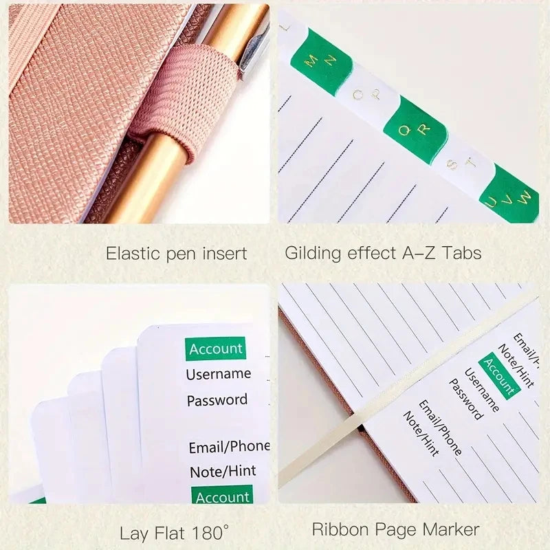 Hardcover Password Book with Alphabetical Tabs – Secure Notebook for Office & School Supplies