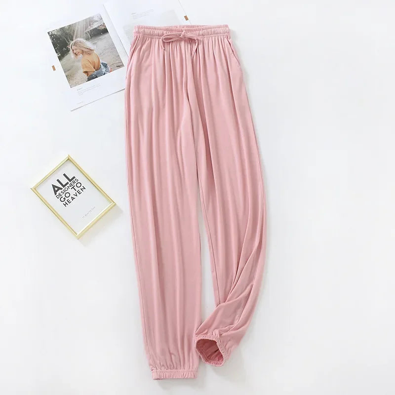 New Style Women’s Home Pants – Spring & Summer Thin Modal Loose Fit Solid Color Plus Size Bottoms