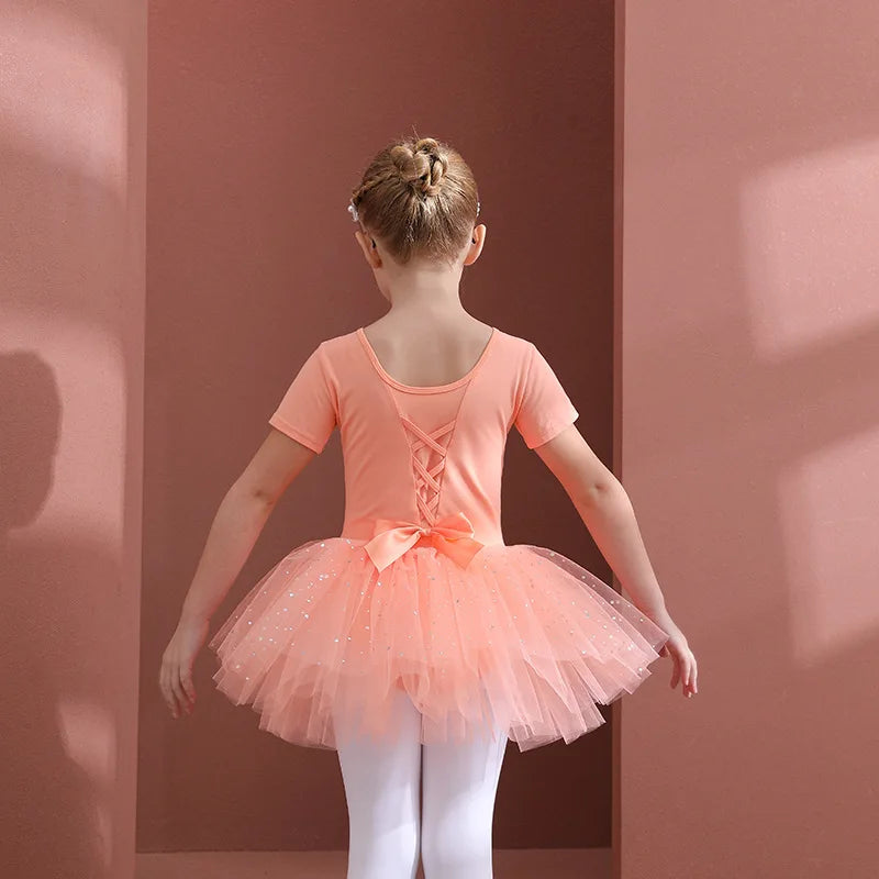 Girls Ballet Tutu Dress — Kids Short & Long Sleeve Tulle Leotard with Bowknot for Dance, Gymnastics & Party