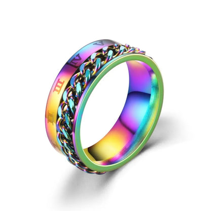 Titanium Steel Spinner Chain Ring - Rotatable Decompression Ring with Bottle Opener Design for Men & Women