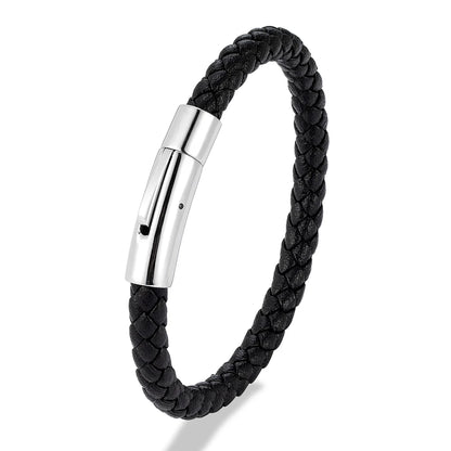 MKENDN Red Braided Leather Bracelet - 6mm Stainless Steel Button Unisex Couple Jewelry Gift Classic Simple Design