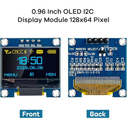 0.96-Inch OLED Display Module 128x64 I2C IIC - SSD1306 3.3V-5V Screen for Arduino ESP32 ESP8266