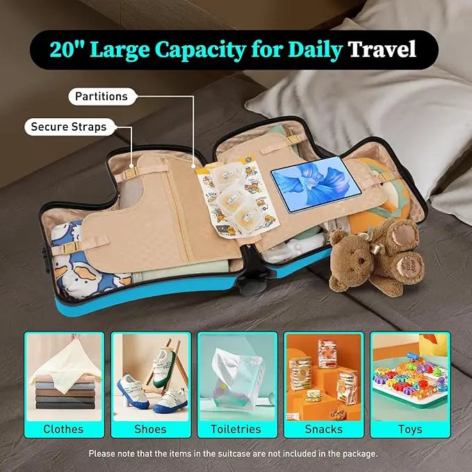 Kids Scooter Ride-On Suitcase – 360° Wheel Luggage with Pedal, Handrail, Removable Seat Belt, 20/24 Inch Cabin Bag