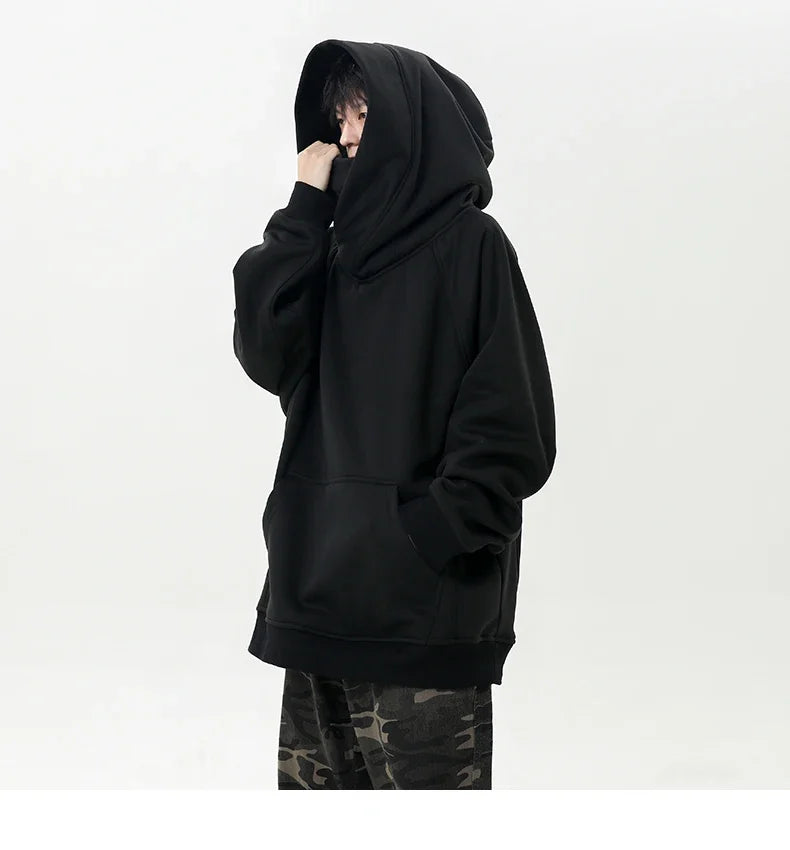 Autumn High Neck Sweatshirt for Men – Pile Collar Hoodie, Harajuku Ninja Style, Casual Sports Loose Fit Top