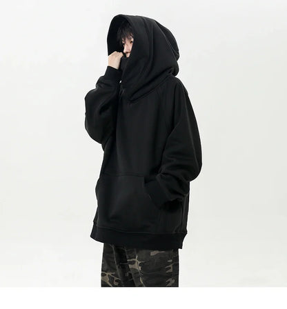 Autumn High Neck Sweatshirt for Men – Pile Collar Hoodie, Harajuku Ninja Style, Casual Sports Loose Fit Top