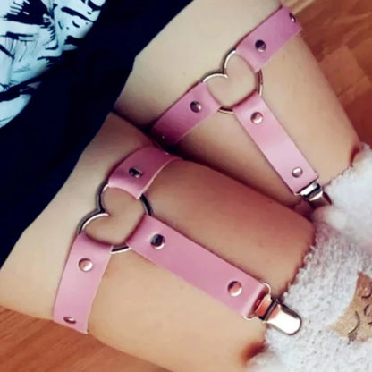 Punk Metal Tassel Choker - Pink PU Leather Spiked Gothic Collar Necklace for Women