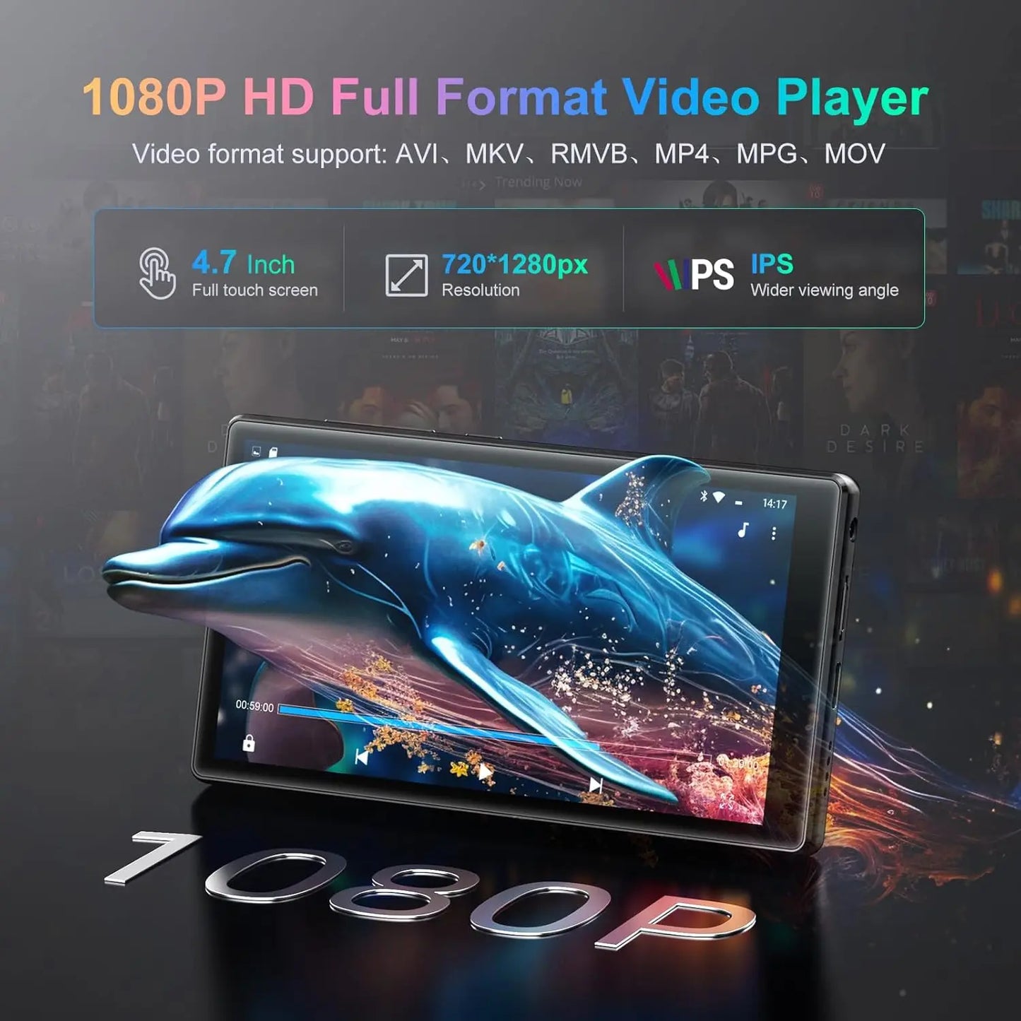 Android 13 MP3 MP4 Player - 1080P 4.7-Inch Touchscreen Media Player with Bluetooth, WiFi & Expandable Storage