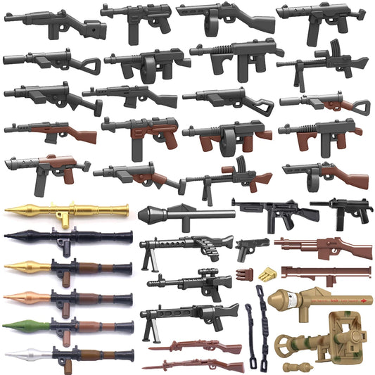 Military Soldier Building Block Figures - MOC Army Weapons Set with Rifles, Rocket Launcher & Mini Gun Toy Gift