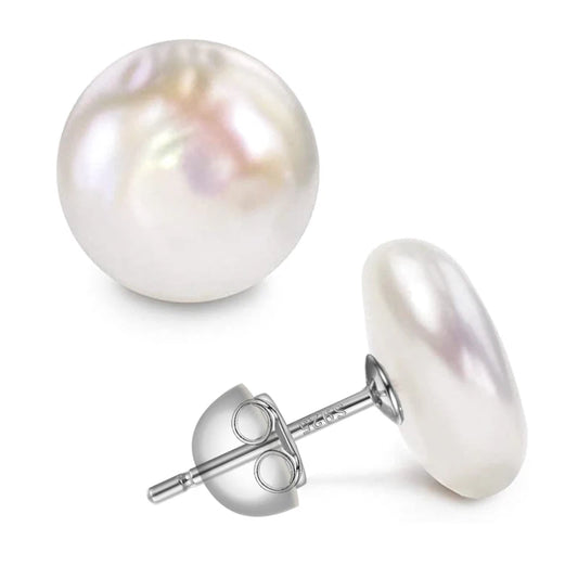 Women's Baroque Freshwater Pearl Stud Earrings with 925 Sterling Silver Posts