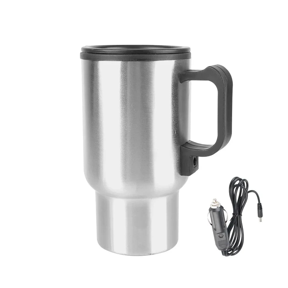 12V Electric Heating Car Kettle - 450ml Stainless Steel Thermal Mug for Water, Coffee, Milk - Travel & Camping