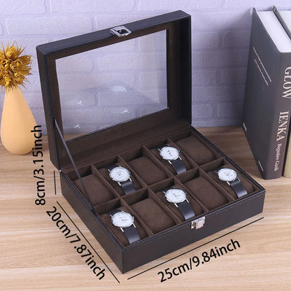 DELESYS PU Leather Watch Box – 2/3/4/5/6/8/10/12 Slot Storage Case with Lock, Traditional Style Gift Box