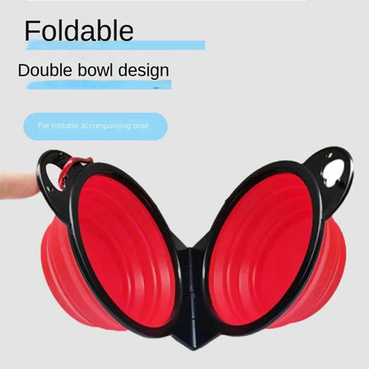 Foldable Dual Bowl Feeding Bowl | Portable Outdoor Travel Dog and Cat Drinking Bowl | 2-in-1 Design