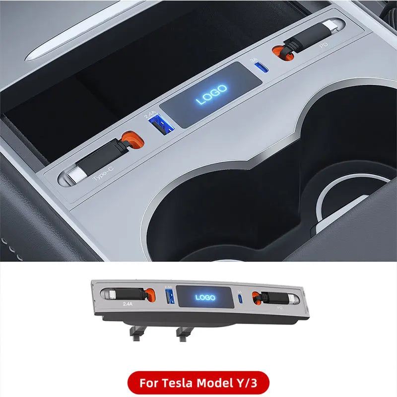 Tesla Model 3 & Model Y 27W Quick Charger USB Shunt Hub – Intelligent Docking Station Car Adapter & Splitter Extension