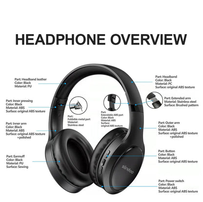 Siindoo JH919 Wireless Bluetooth Headphones - Foldable Stereo Earphones, Super Bass, Noise Reduction Mic for Laptop, PC, TV