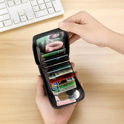 Portable Card Holder Wallet - Compact Zippered Bank Card and Business Card Organizer with Vertical Handheld Design