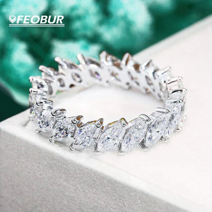 3×6mm Marquise Cut Moissanite Eternity Ring — 925 Sterling Silver Engagement & Wedding Band for Women and Men with GRA Certificate