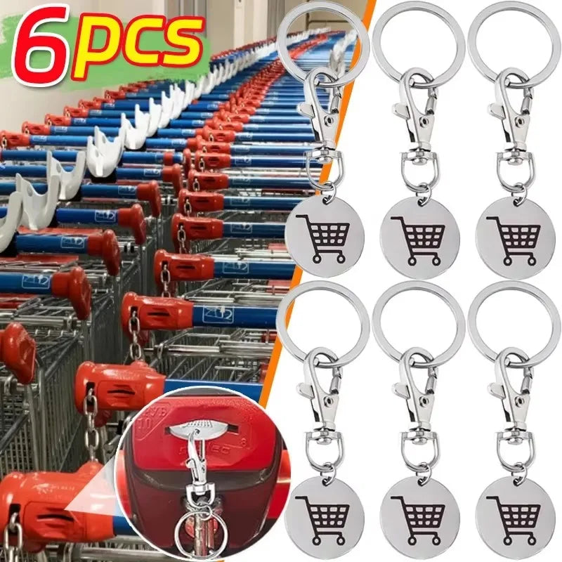 Shopping Trolley Token Keychain – Mini Metal Supermarket Cart Coin Remover Key Ring Unisex Grocery Accessory Gift
