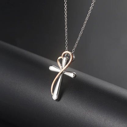 Heart Cross Pendant Necklace for Women – Double Color Aesthetic Choker Chain with Cross Design, Stainless Steel Christmas Gift Jewelry N231