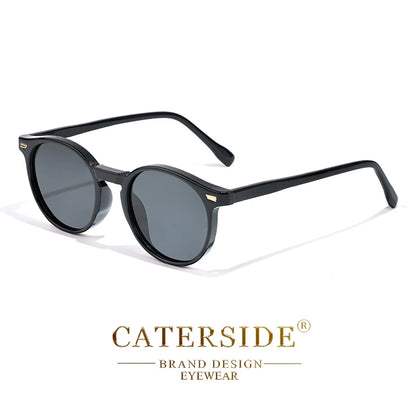 CATERSIDE Retro Polarized Round Sunglasses — TR90 & Acetate Vintage Shades for Men & Women, Punk Style Driving & Travel Sun Glasses
