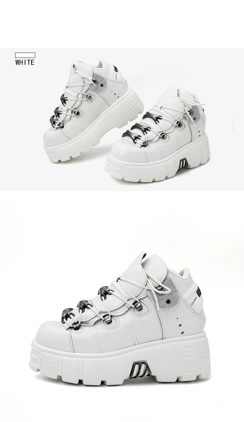 New 2024 Punk Style Women's Platform Shoes – 6CM Lace-Up Rock Boots with Metal Decor