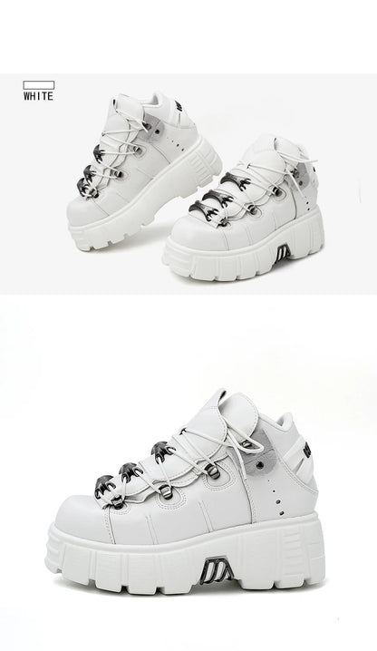 New 2024 Punk Style Women's Platform Shoes – 6CM Lace-Up Rock Boots with Metal Decor