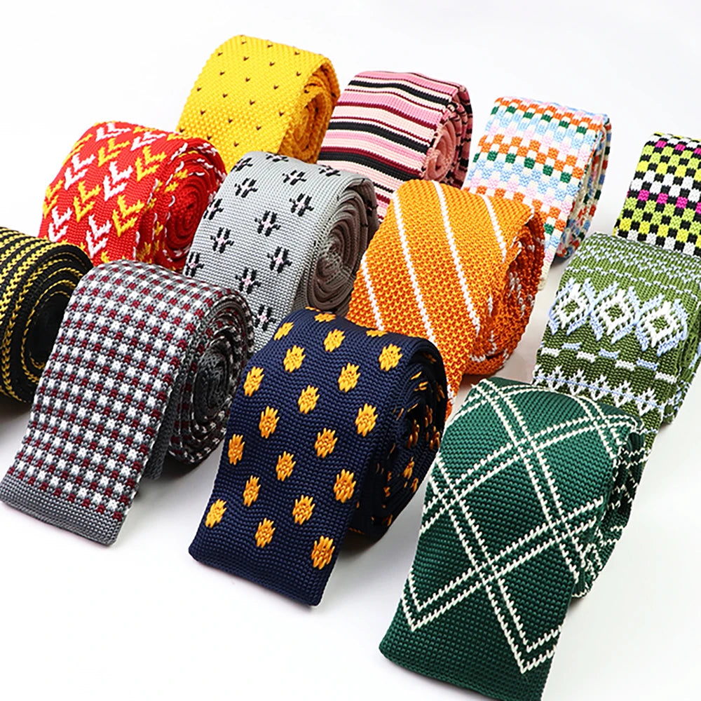 Classic Knit Neck Tie for Men — 6cm Plaid & Dots Casual Business Wedding Tie