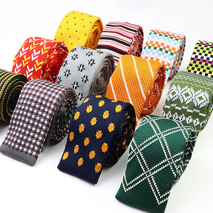 Classic Knit Neck Tie for Men — 6cm Plaid & Dots Casual Business Wedding Tie