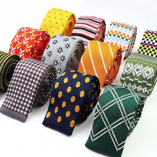 Classic Knit Neck Tie for Men — 6cm Plaid & Dots Casual Business Wedding Tie