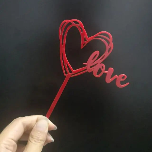 Big Red Love Cake Topper – Acrylic Wedding & Engagement Party Decoration, Valentine’s Day Love Cake Topper