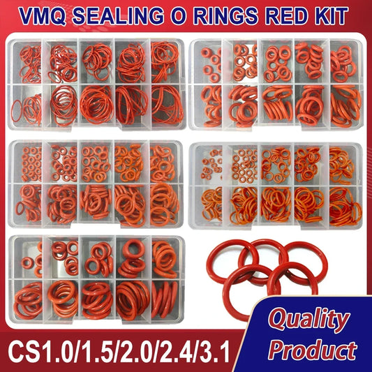 Silicone O-Ring Sealing Washer Kit – Red VMQ High Temp Oil Resistant Plumbing Gasket Assortment (CS 1–3.1 Sizes)
