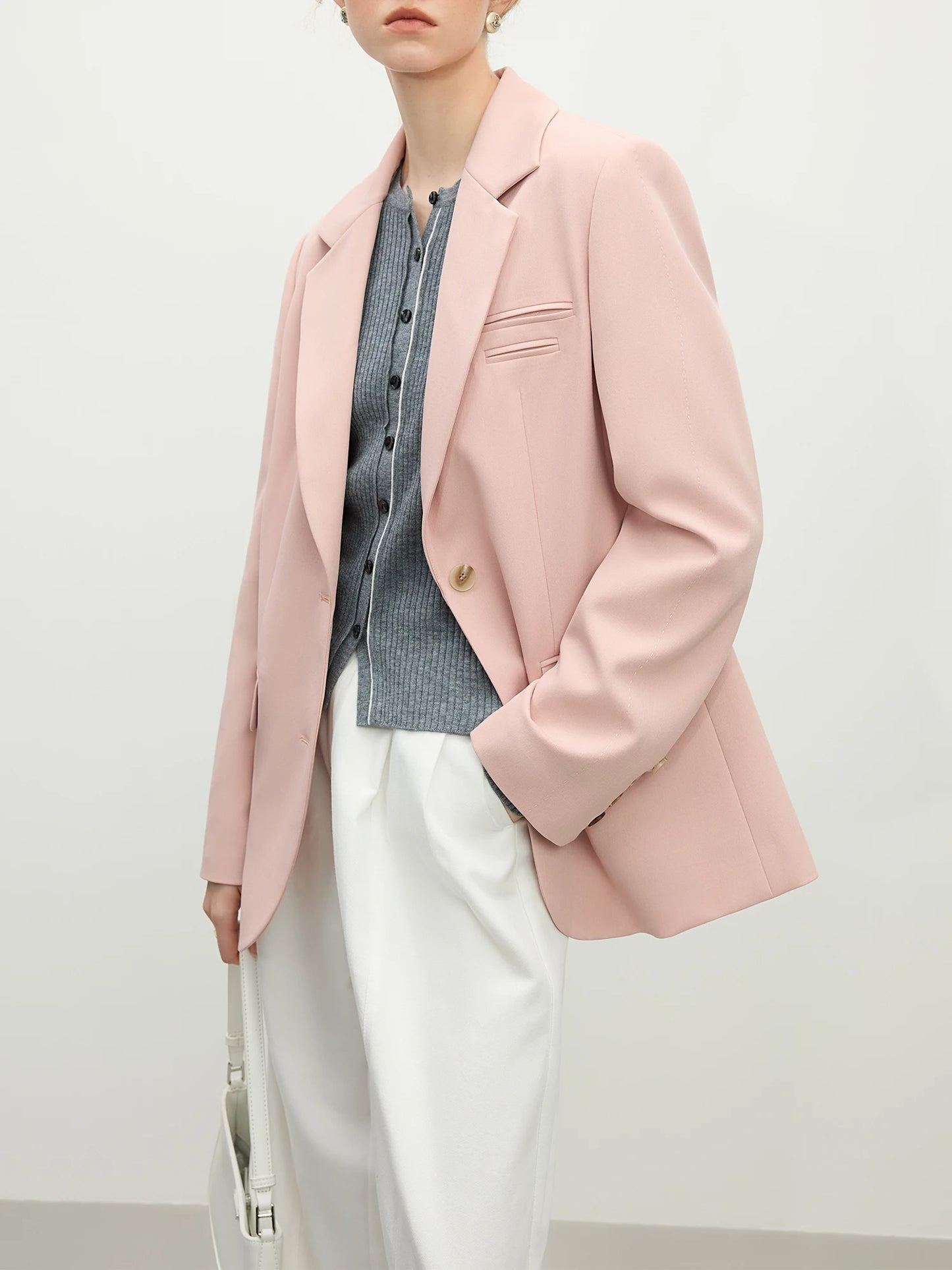 FSLE Pink Grey Women’s Casual Blazer Jacket – 2025 Spring Elegant Streetwear Chic Outfit