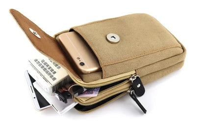 6.5" Men’s Canvas Waist Pack – Soft Pouch Belt Bag for Running, Travel & Camping