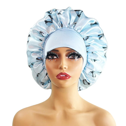 Large Satin Bonnet for Women - Flower Print Silk Sleep Cap with Elastic Band for Braids, Curly & High-Density Hair