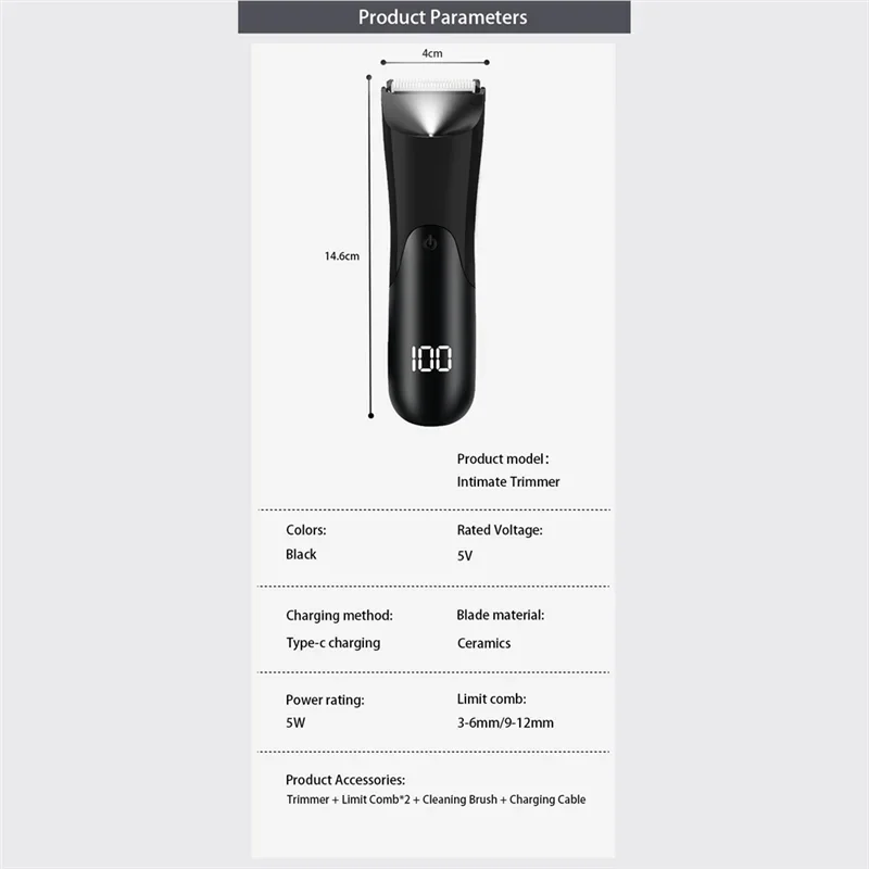 Men’s Electric Groin & Body Hair Trimmer – Ball Trimmer with Ceramic Blade, 2 Guard Attachments, Wet & Dry Shaver