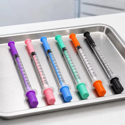 U-100 Insulin Syringes - 1ml Sterile Disposable Injection Tools in Purple, Pink, Blue, Green, Orange & Black for Beauty Machines