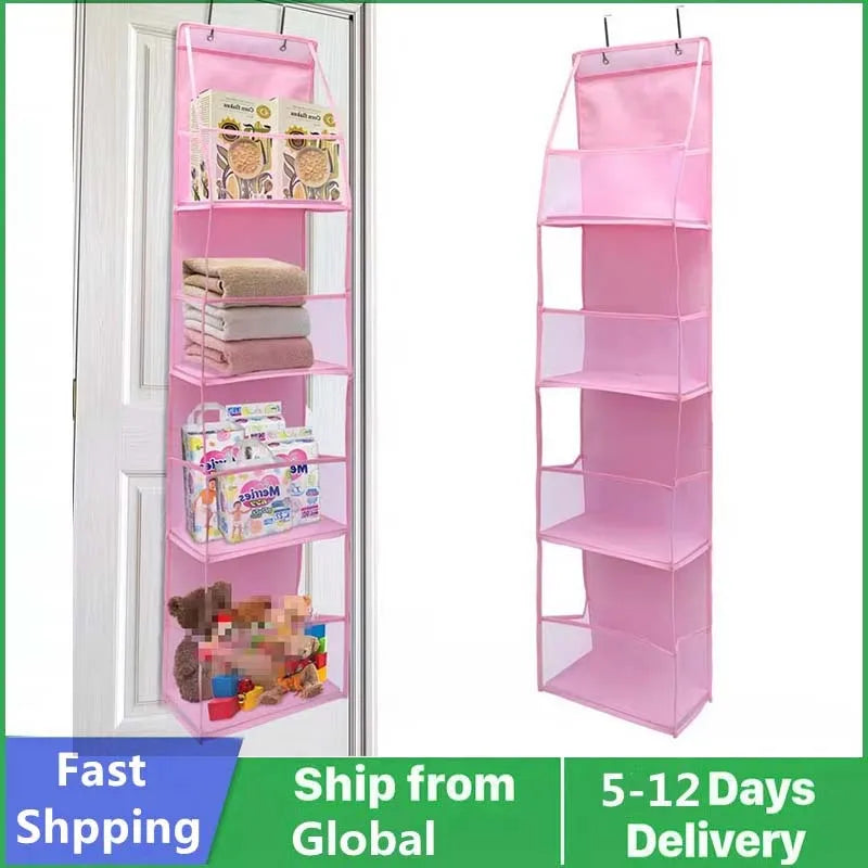 4-Layer Pink Foldable Hanging Storage Bag – Organizer for Bathroom, Snacks, Toys & Clothes
